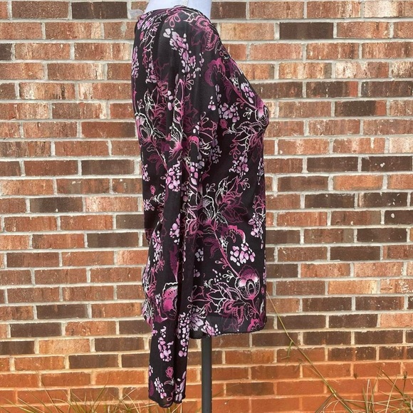 Y2K Wrapper Micro Mesh Fairy Black Pink Flower Long Sleeve Top - Picture 5 of 8